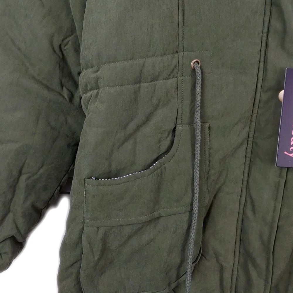 Curlbiuty Womens Dark Olive Winter Faux Fur Lining  Parka NWT Sz S - Picture 9 of 12